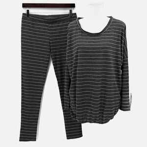 Eberjey Top & Leggings Ticking Stripes Lounge Set in Thunder - Size Medium